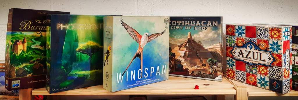 shelf of board games