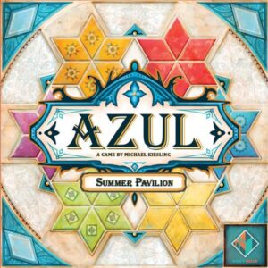 Azul Summer Pavillion Azul Summer Pavilion board game box cover featuring colorful star-shaped tiles and elegant design, created by Michael Kiesling and published by Next Move Games