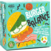 burger balance game Burger Balance game box with colourful artwork featuring a stacked burger, dice, and vibrant party-themed design for ages 6+