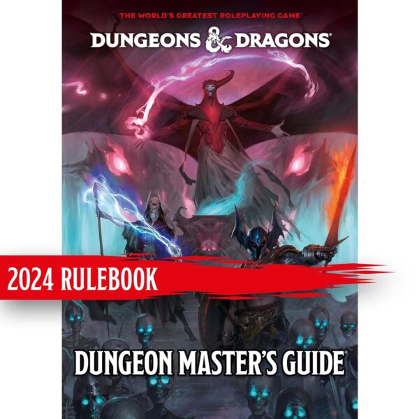 dms guide Dungeons & Dragons Dungeon Master’s Guide 2024 standard cover promotional image featuring dramatic fantasy art and glowing characters.