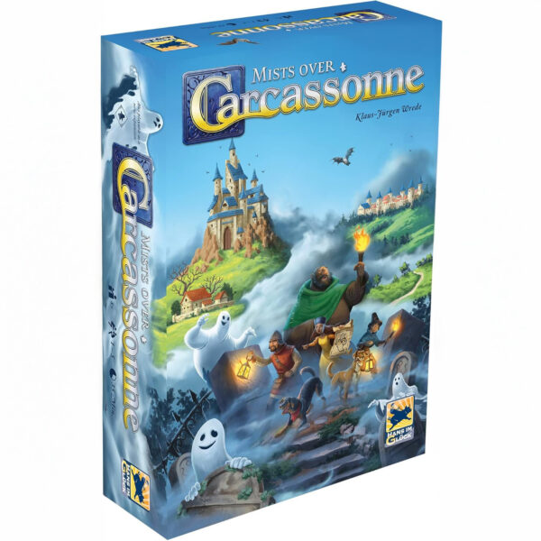 mists over carcassonne Mists Over Carcassonne board game box showing a haunted landscape with ghostly characters and medieval castle backdrop