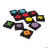 Close-up of Qwirkle: Colour Blind Friendly Edition tiles, each with distinct colours and shapes, including interior shapes for colour-blind accessibility.